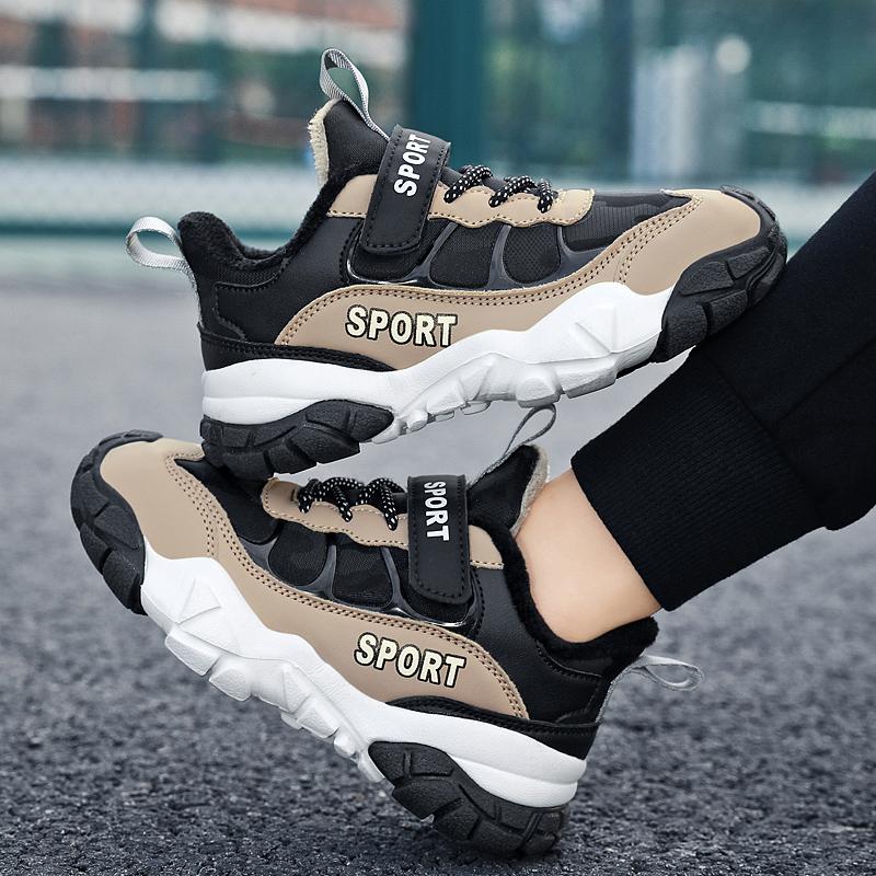 28-39 Детские зимние большие липучки с бархатом теплые модные спортивные и повседневные хлопковые ботинки зимние сапоги