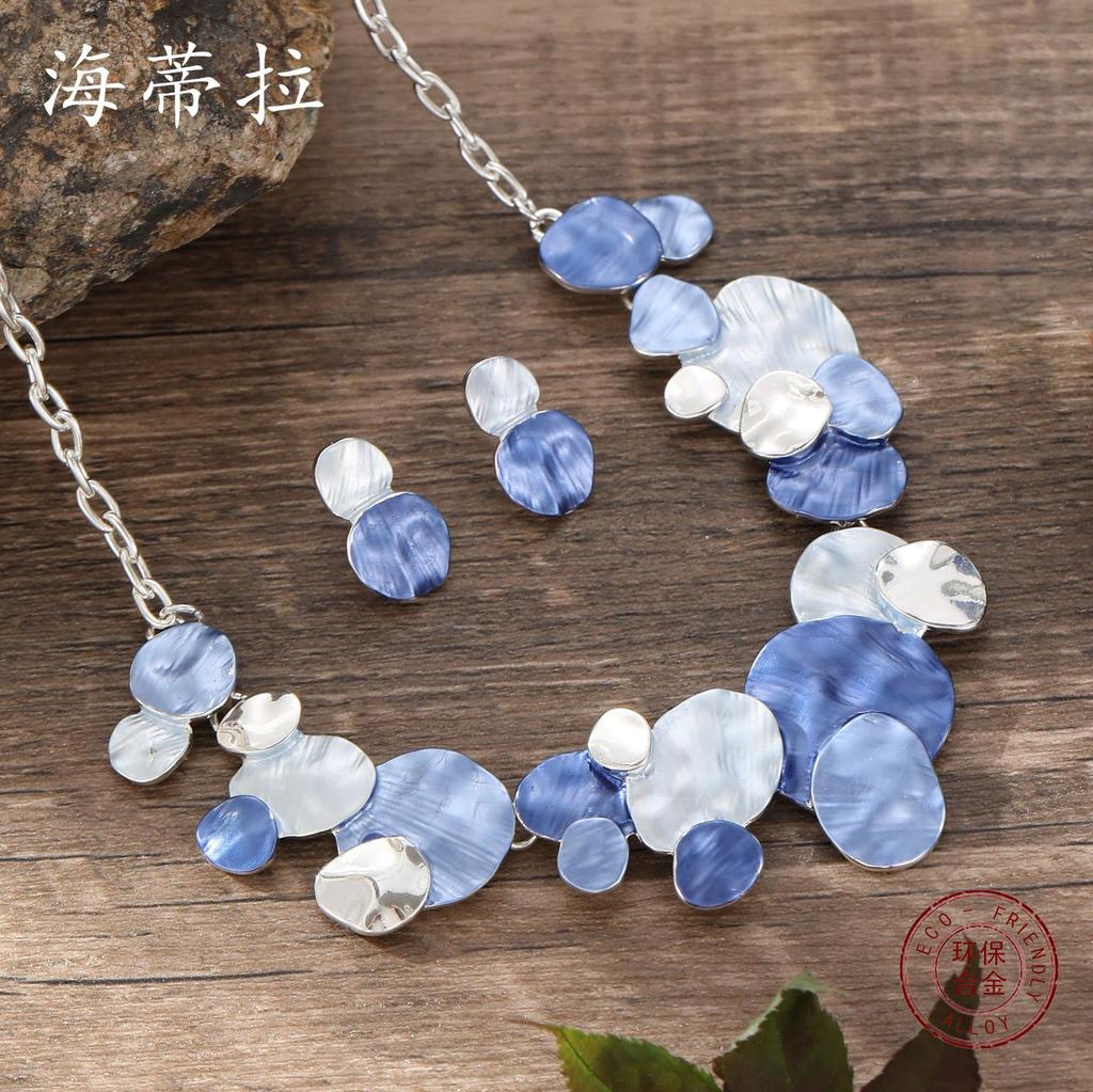 Цветная живопись маслом геометрический овальный набор серег-пуссет и ожерелья, женские универсальные серьги-цепочки с высоким чувством стиля