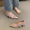Fashion Square Toe Sequin Shoes Women 2024 New Summer Shallow Women Sandals Elegance Chunky Heels Banquet Women Shoes