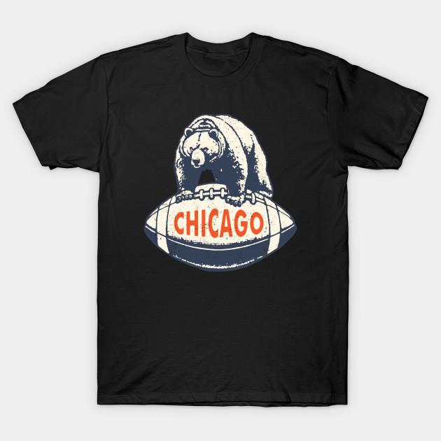 Asian Size Men Black Print T-shirt Chicago Bears No-Cut Heat Transfer Print Cotton Tshirt