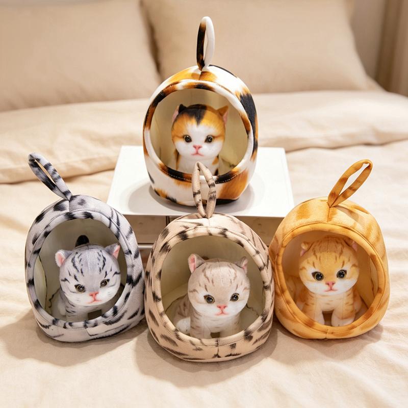 Симуляция короткошерстной сиамской трехцветной кошки с кошачьей лежанкой, плюшевые игрушки, набитые реалистичные куклы, животные, игрушки для домашних животных для детей, подарки, декор для дома
