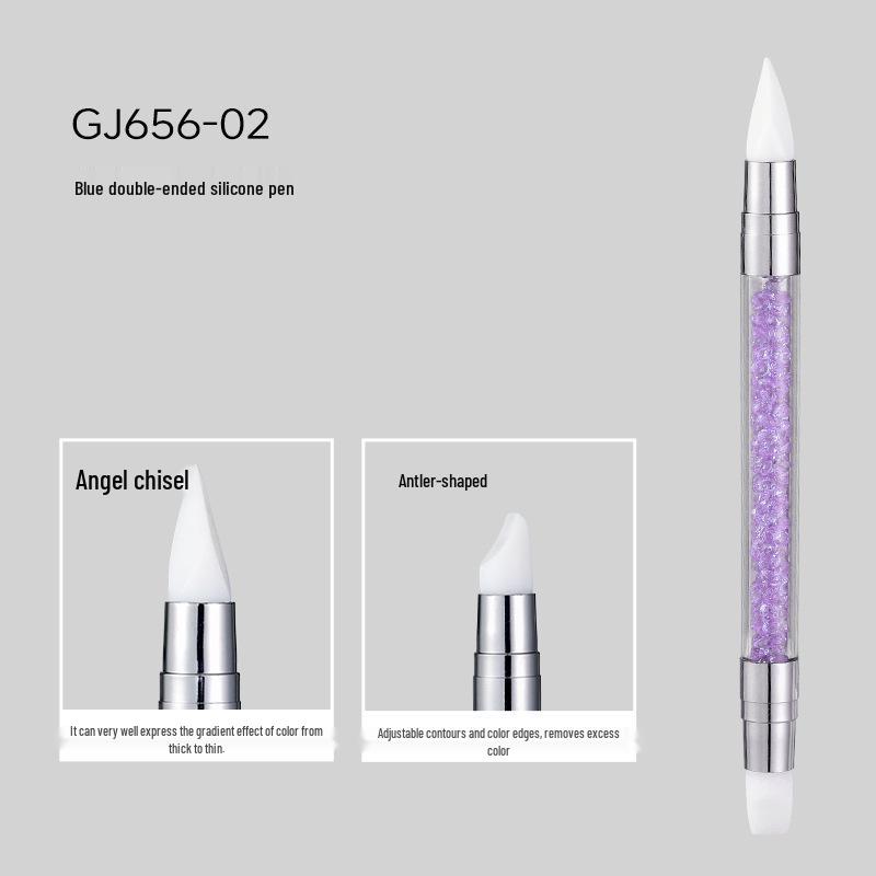Multifunctional Nail Art Tool: Double-Ended Silicone Pen for Carving, Mixing, Applying Magic Mirror Powder