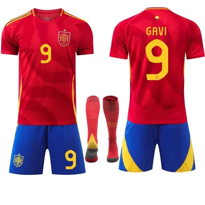 2024 European Home Jersey: Yamal #19 & Rodri #16 Short Sleeve Football Kit for Children and Adults