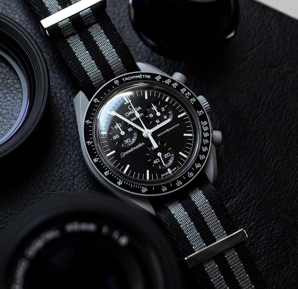 Ремешок для часов Ocdin 20 мм для Omega и легко заменяемый нейлоновый ремешок для часов унисекс X, Swatch, Speedmaster, MoonSwatch, ремешок NATO®, ремешок, (Черный / Серый)