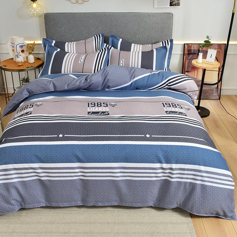 Постельный комплект из полосатого матового хлопка для осени/зимы – Утолщенный пододеяльник и простыня