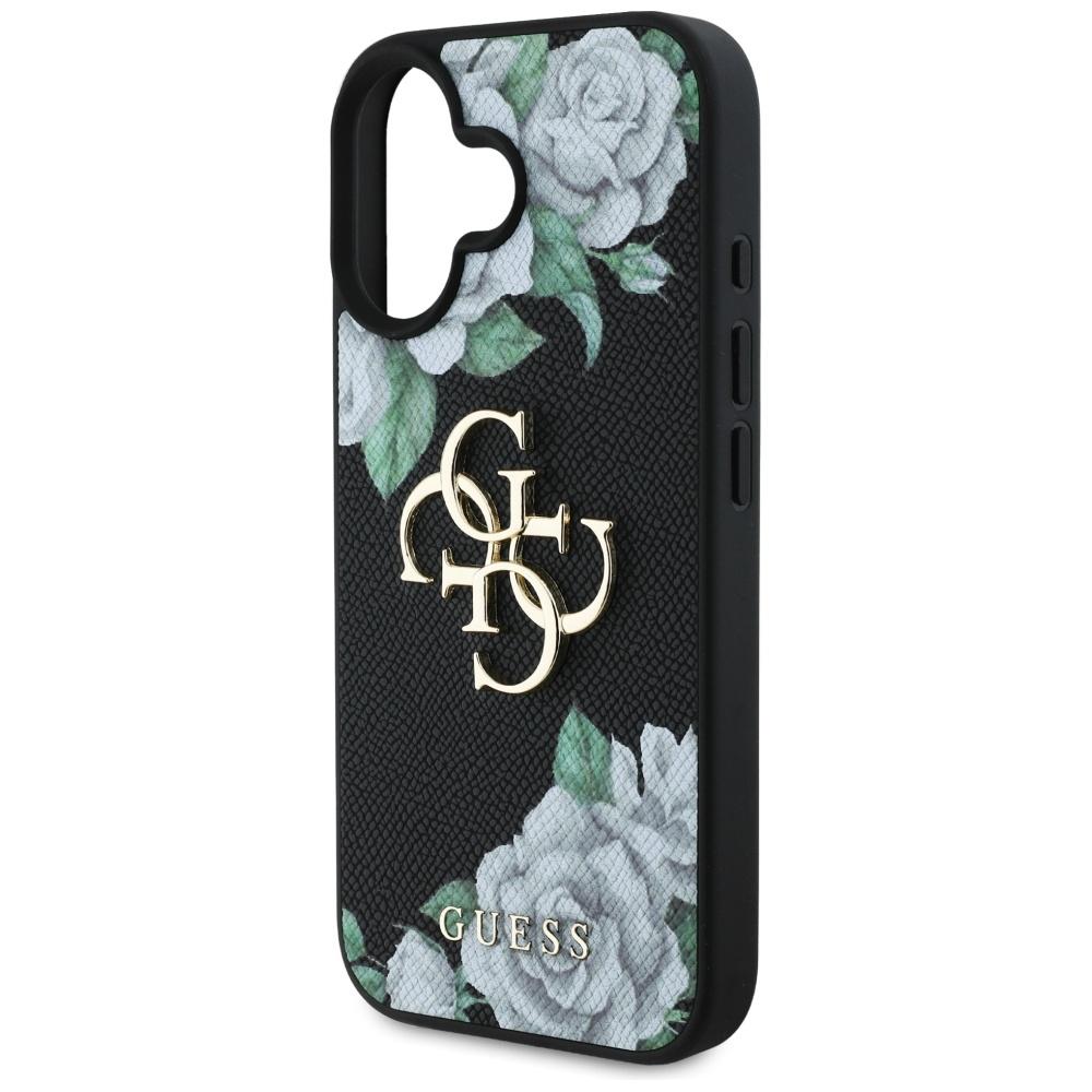 Guess Grained Roses Big 4G logo case for iPhone 16 black
