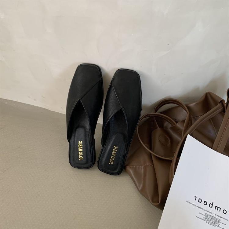 Большие размеры, модные повседневные полутапочки для женщин, новые дизайнерские летние мюли с квадратным носком, женские однотонные туфли на плоской подошве для женщин