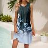 Женские летние повседневные платья без рукавов с принтом и U-образным вырезом