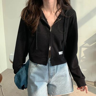 Yousheng осень-весна женское пальто с капюшоном, завязками на шнурке, длинными рукавами, карманами, застежкой-молнией, эластичными манжетами, коротким кроем, спортивная толстовка с капюшоном, повседневная куртка для повседневной носки