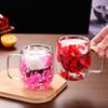 Кружка с двойными стенками, внутри термостойкое стекло, для чая, латте, с цветочным рисунком, 250 мл, милая