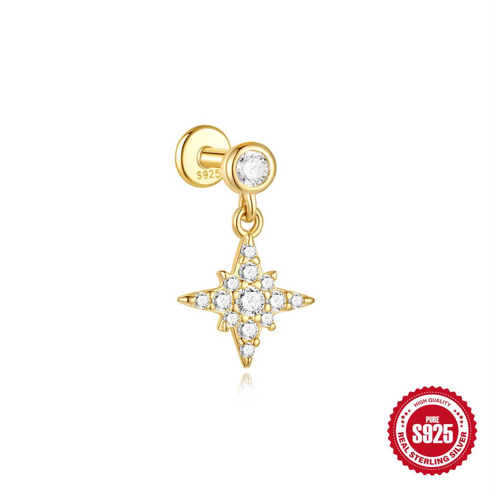 S925 Tremella Decoration Женские серьги-гвоздики из стерлингового серебра с простым темпераментом и маленьким цирконием с плоским дном Серьги-подвески с темпераментом