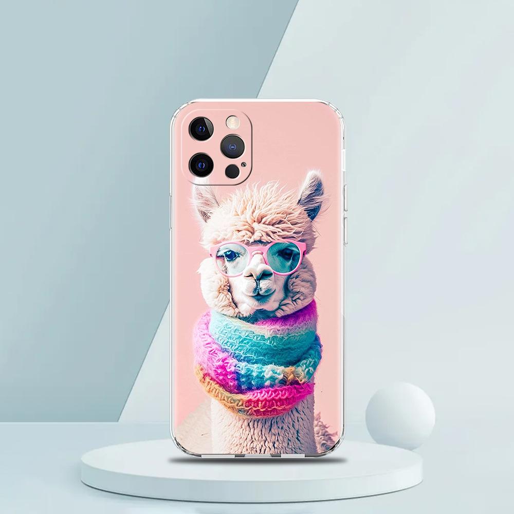 Для iPhone 15 16 14 13 12 mini 11 Pro Max XS X XR SE 7 8 Plus Силиконовый Прозрачный Чехол Кавайный Альпака Прекрасный Роскошный Чехол для Телефона