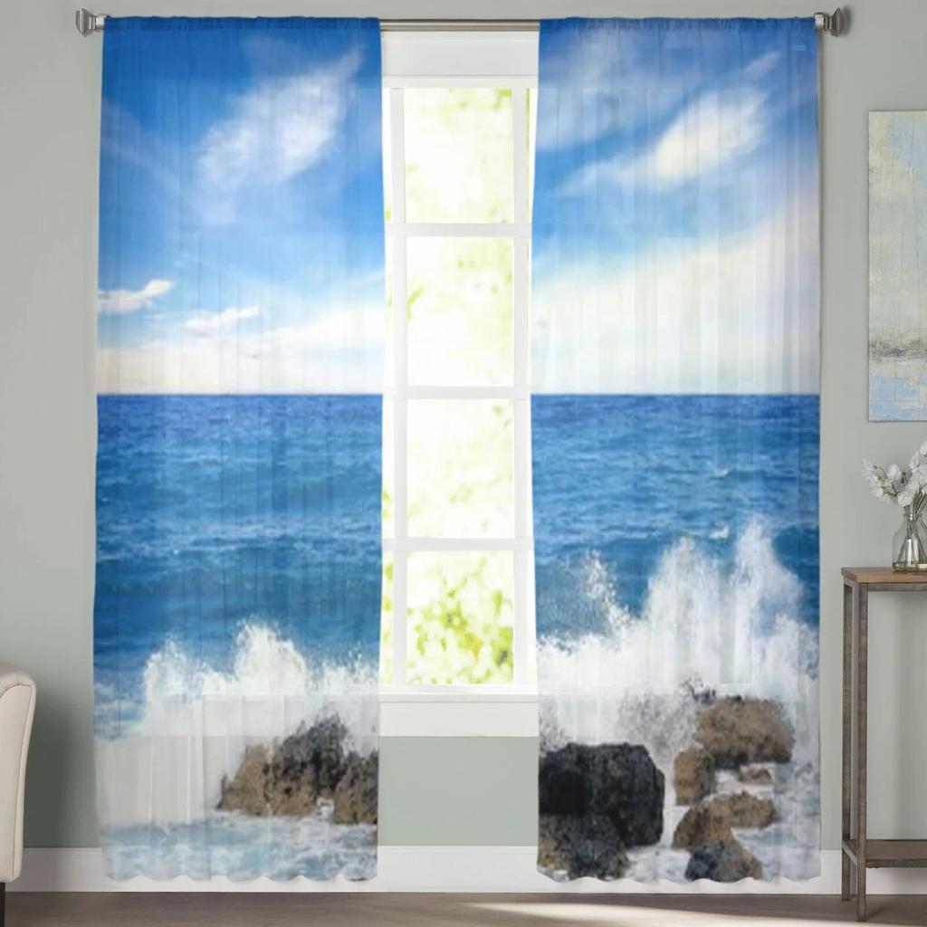 Ветер и волны на пляже, прозрачные шторы для гостиной, детская спальня, тюлевые шторы, кухонные шторы для окон