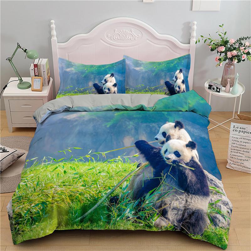 Kids Cute Animals Bedding Set Twin King For Boys Girls Teens 3D Panda Print Duvet Cover Microfiber Comforter Cover Bedroom Decor