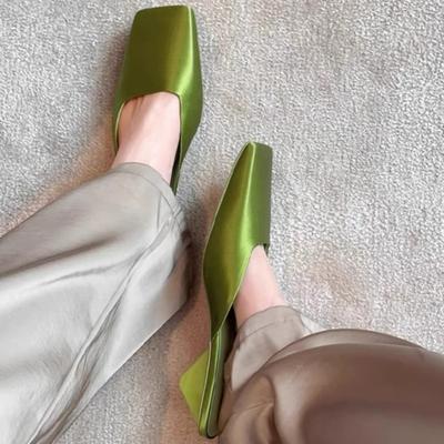 Модные женские тапочки с квадратным носком, дизайнерская модная обувь на каблуке, элегантные женские сандалии, лето 2025, туфли-лодочки для платья, роскошная женская обувь