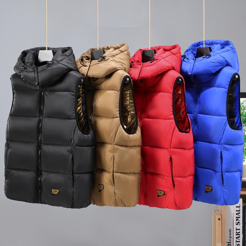 Зимняя мужская куртка без рукавов с капюшоном, парка, повседневный толстый теплый черный жилет для мужчин, верхняя одежда