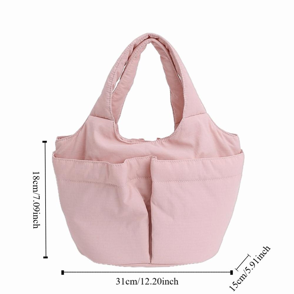 Multi-pouch Simple Commuting Tote Bag Large Capacity Solid Color Handbag Folded Bucket Bag Unisex
