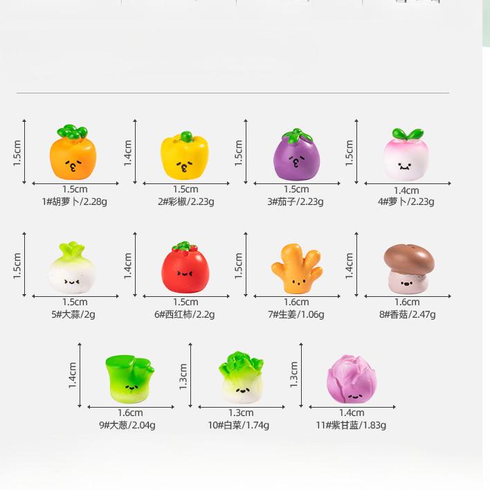 11Pcs Mini Cartoon Vegetable Doll Miniatures Resin Ornaments Fairy Garden Decoration Moss Terrarium Micro Landscape