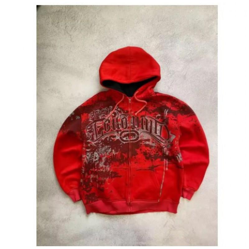 Skeleton Zip Hoodie 90s Retro Print Up Sweatshirt Jacket American Streetwear