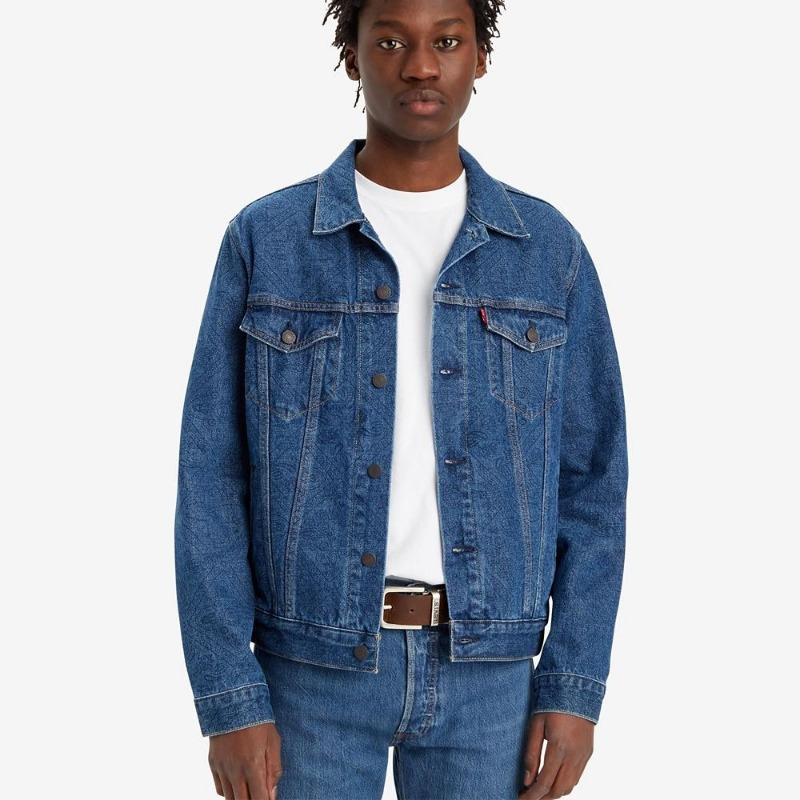 Джинсовая куртка Levis однотонная, удобная, с длинным рукавом, мужская, синяя 72334-0408
