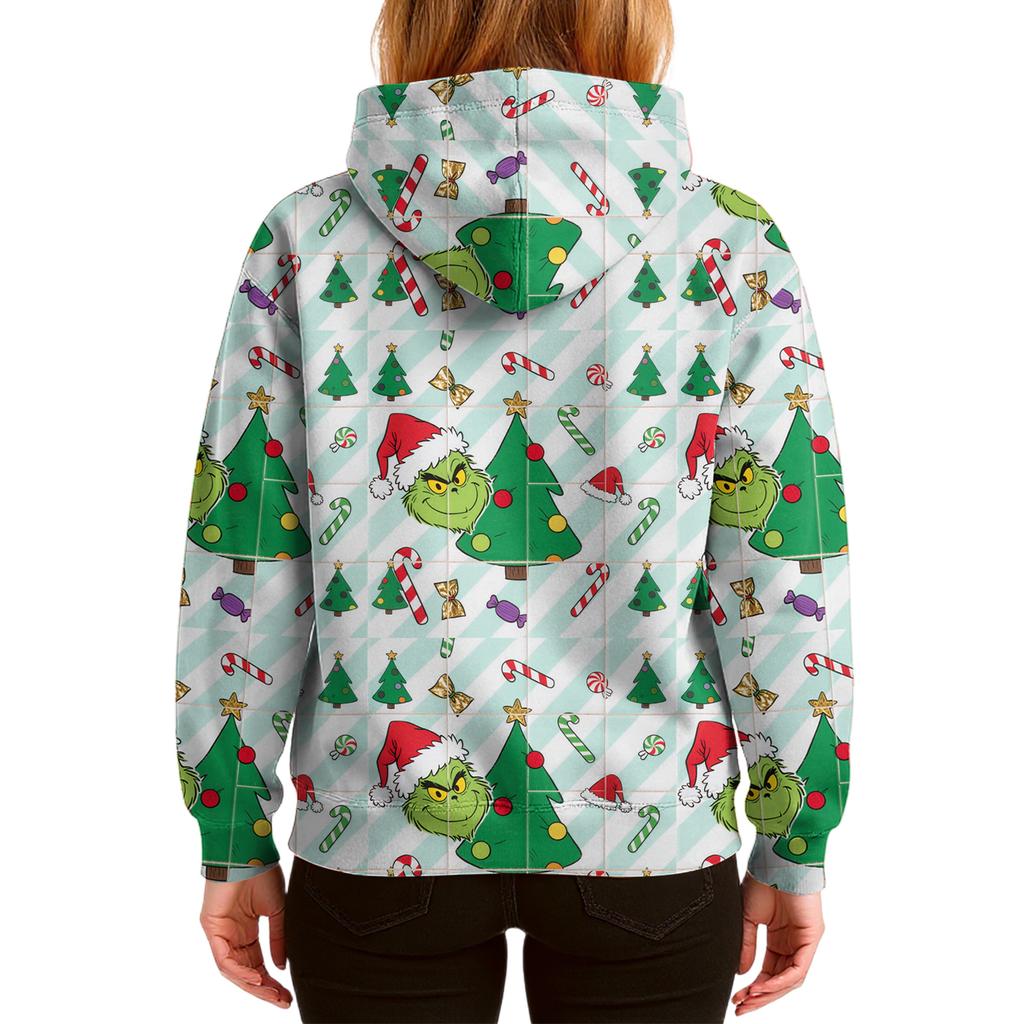 Ladies' Loose And Comfortable Drawstring V-neck Long Sleeved Christmas Printed Sweatshirt