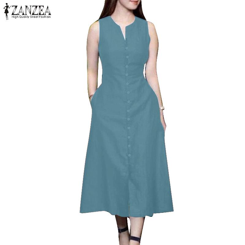 ZANZEA Женское повседневное летнее платье без рукавов с открытыми плечами