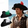 Classic Retro Tricorn Hat Feather Decorated Costume Hat Pirate Headwear  Cosplay Events