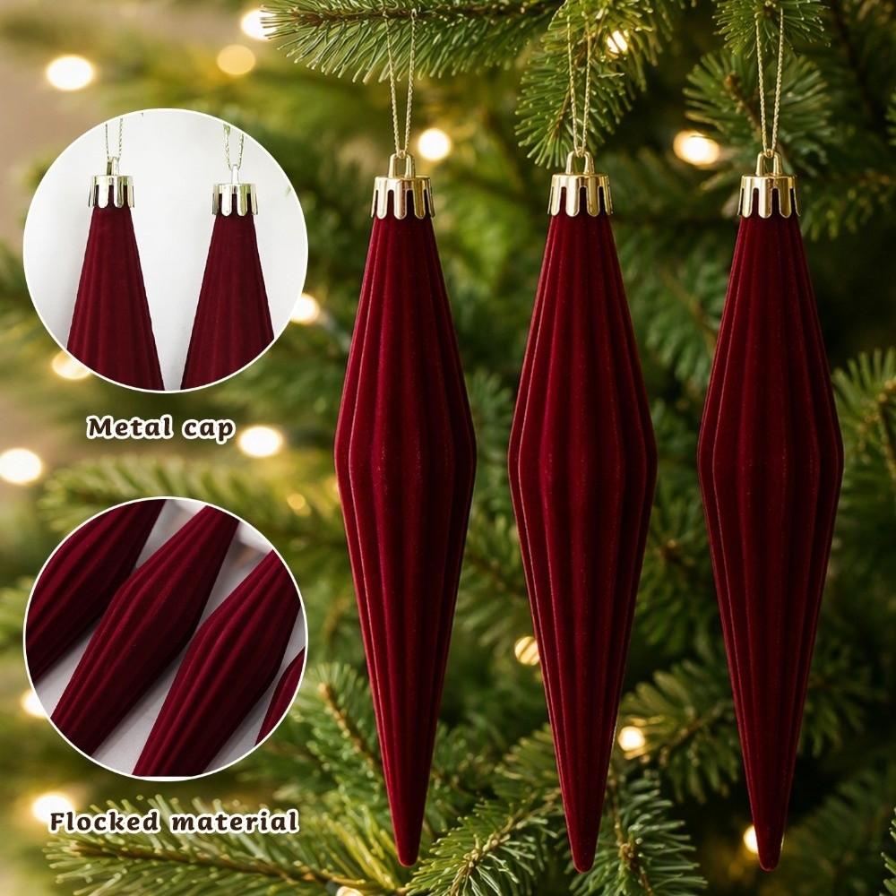 6Pcs Red Christmas Tree Flocking Pendant Kit Flocked Hanging Decorations Christmas