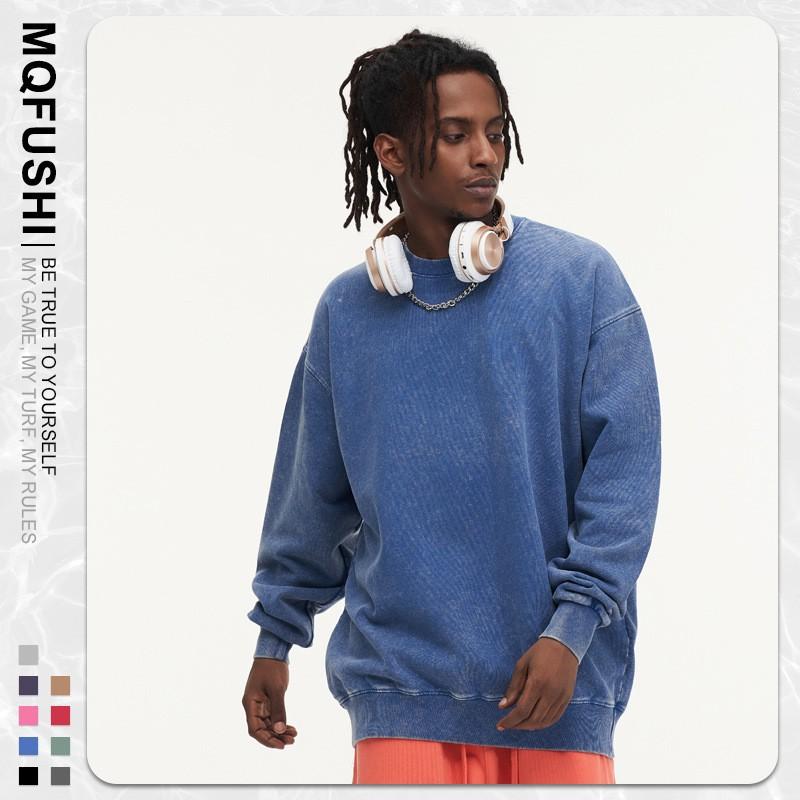 Heavyweight Washed French Terry Pullover Hoodie Oversized Crewneck Sweatshirt