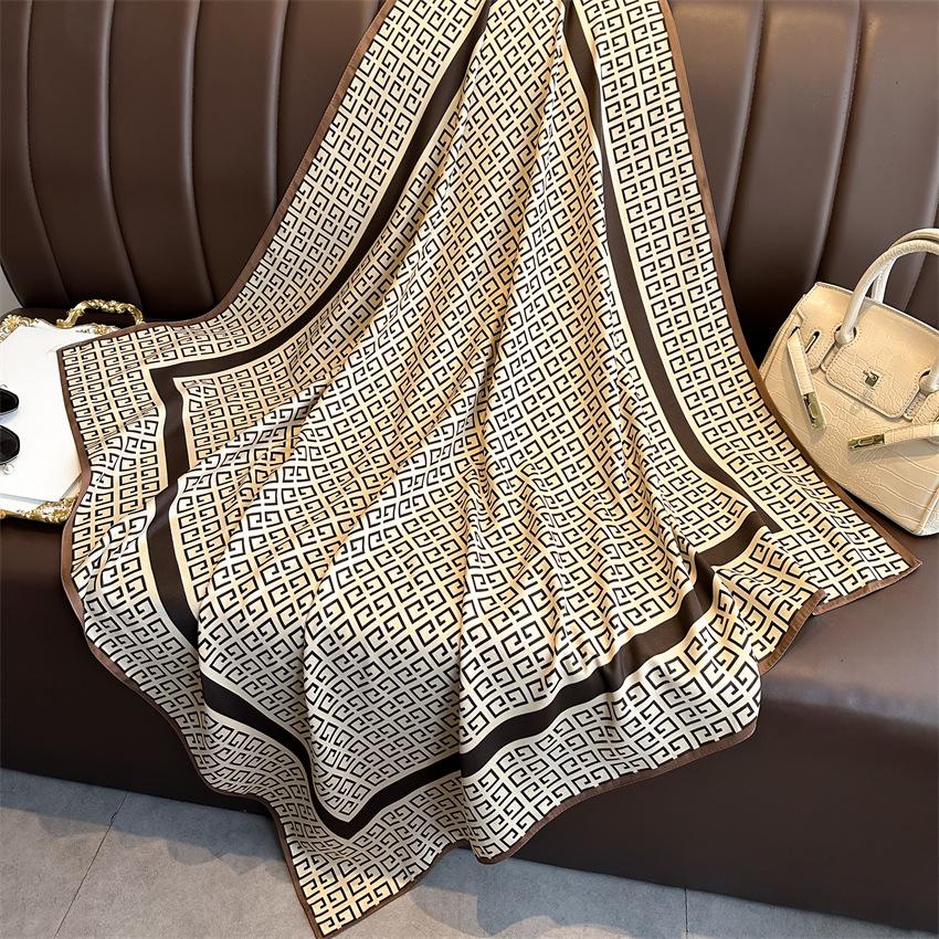 Versatile British-Style Silk Square Scarf - 90cm Solid Color Shawl & Headscarf