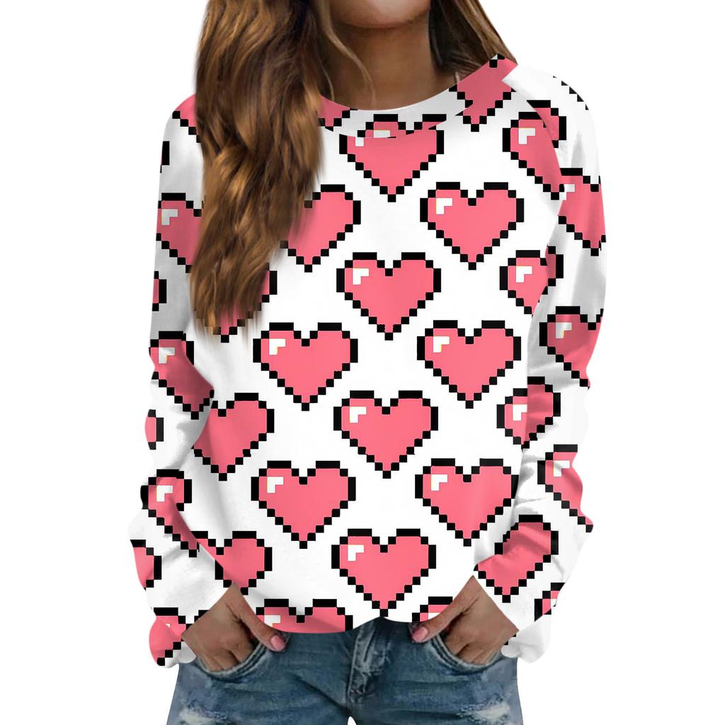 Женская модная повседневная толстовка с длинным рукавом и принтом на День святого Валентина и круглым вырезом