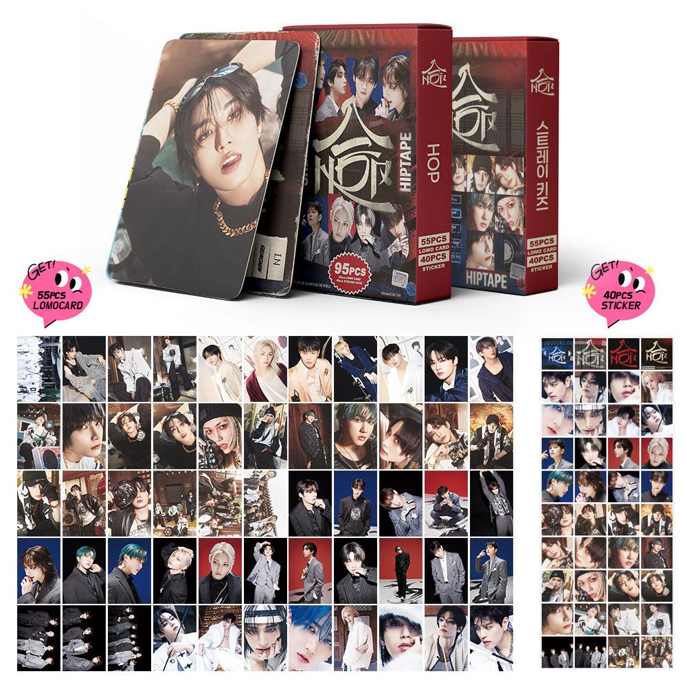 In Stock New Skzoo 95Pcs Stray Kids Hop Album Peripheral Lomo Cards Sk Collection Cards + Diy Big Head Stickers For Fa
