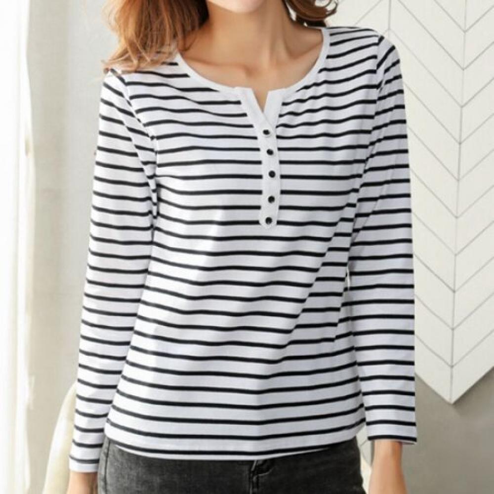 Navava Men STriped BuTTon PoinT SliT Long Sleeve T shirT nT1361