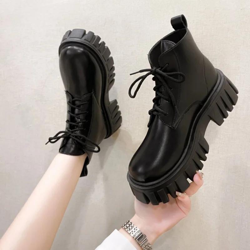 Short-tube Martin Boots Women's Autumn and Winter Women's Shoes Thick-soled Lace-up Side Zipper Women's Boots