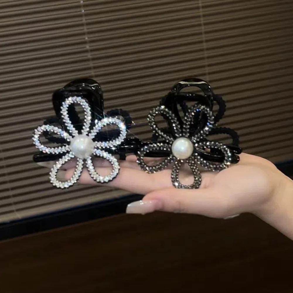 Rhinestone Shark Clip Zircon Shiny Hair Claw Creative Flower Pearls Shark Clip Party