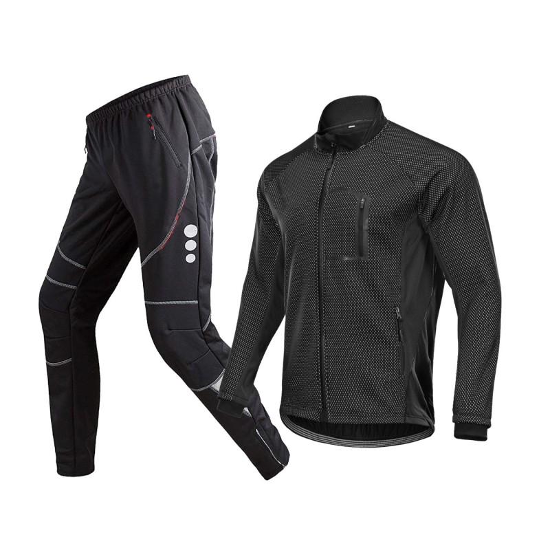 Mens Winter Cycling Jacket Pants Set Warm Windproof Thermal Bike Riding Outfit Cold Weather