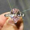 New Pear Pink Cubic Zircon Ring Fashion Luxury Engagement Bands Proposal Rings for Women Aesthetic Wedding Trend Love Jewelry