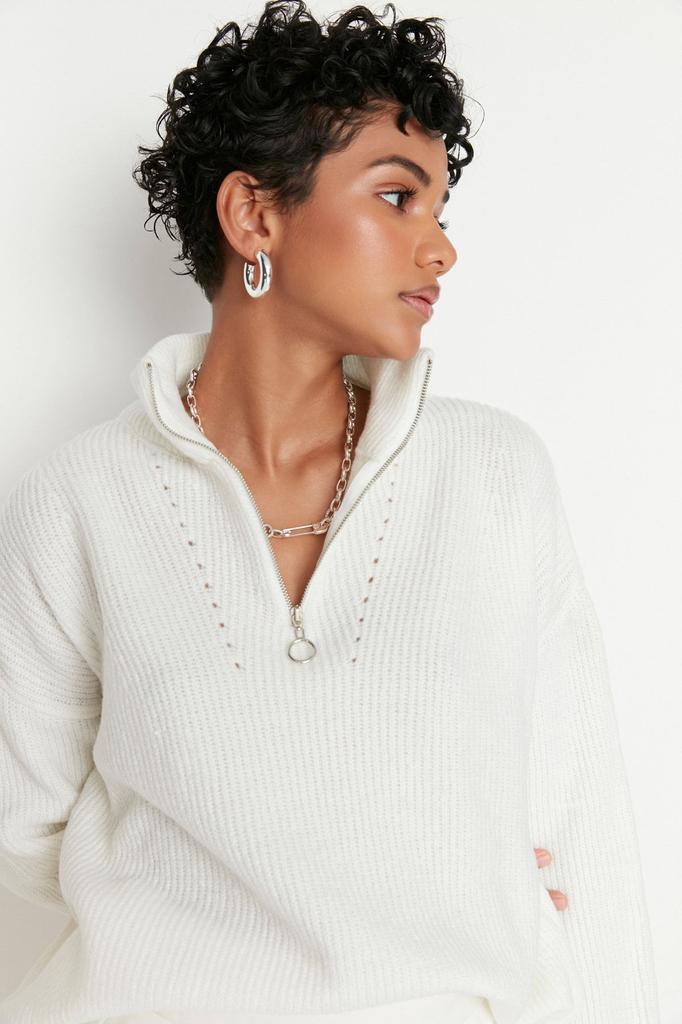 Женский свитер в элегантном стиле, зеленый мягкий текстурированный трикотаж на молнии, свитер