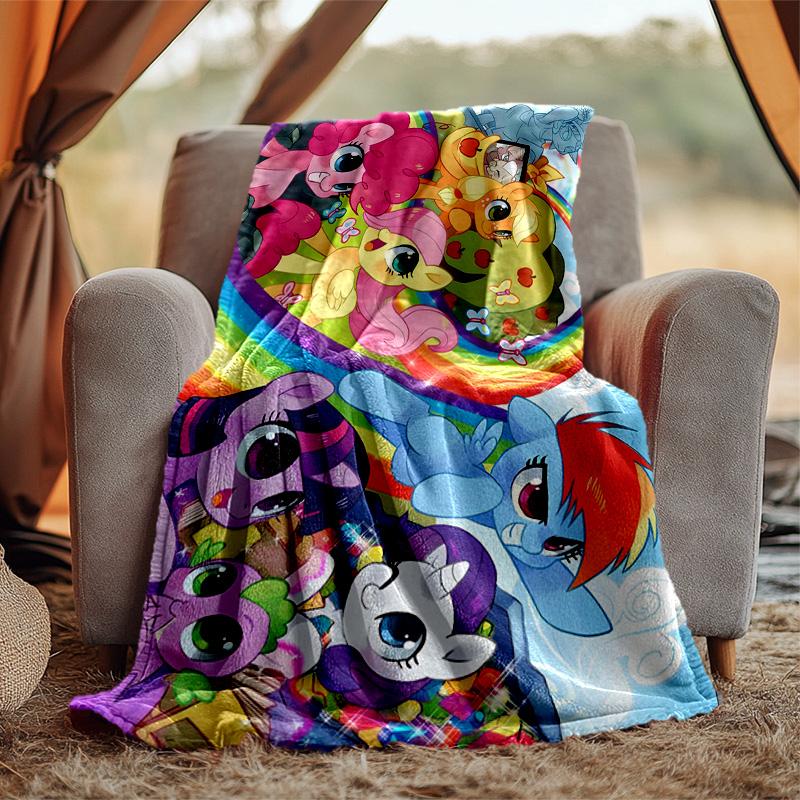 Little Pony Flannel Blanket Soft Warm All-Season Throw, Design for Camping, Car Travel, Hiking Sofa, Bed, Office Perfect Gift for Parties