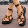 Women's Platform Sandals, Leopard Print Cross-Strap Thong Sandals, High-End Roman Summer Shoes