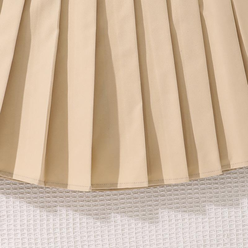 Костюм для девочки, детская футболка, летняя новая рубашка в студенческом стиле с рукавами-фонариками + плиссированная юбка на половину тела с бантом, 2 шт.