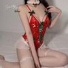 Guiruo Autumn/Winter Velvet Backless Bodysuit - Plus Size Christmas Lingerie Set 5049