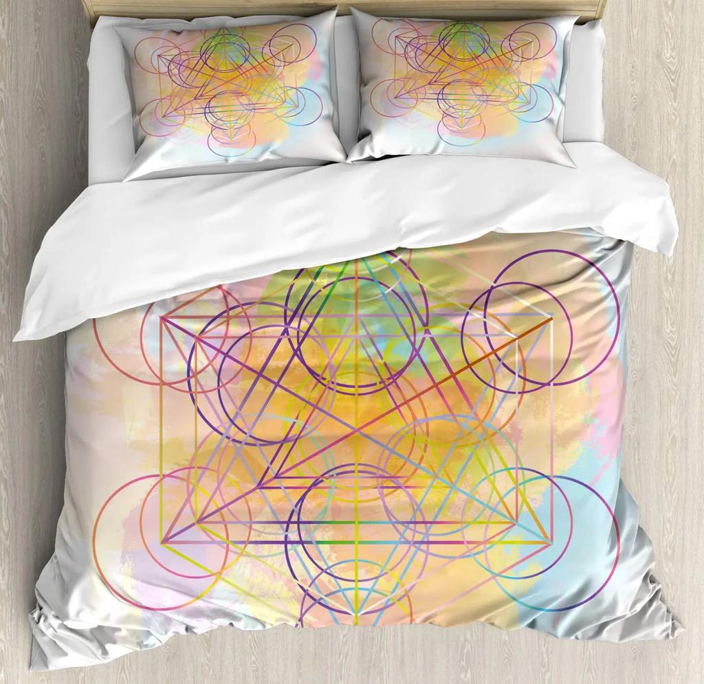 Комплект постельного белья Flower of Life, темно-синий, размера Queen, с геометрическим принтом звезд, комплект постельного белья из 2/3 предметов, пододеяльник для детей подростков и взрослых