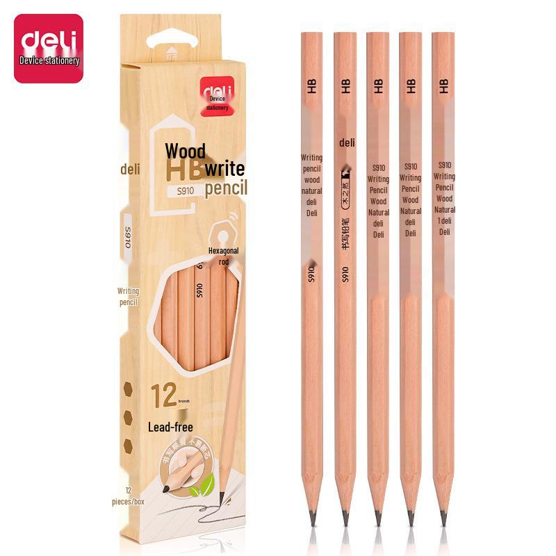 12-Piece Set: Hexagonal Deli 2BHB Cartoon Pencils for Students