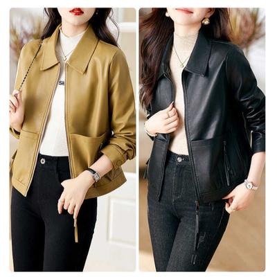 Куртка из натуральной кожи для женщин, новый модный стиль, узкие лацканы, куртка из овчины для мотоцикла