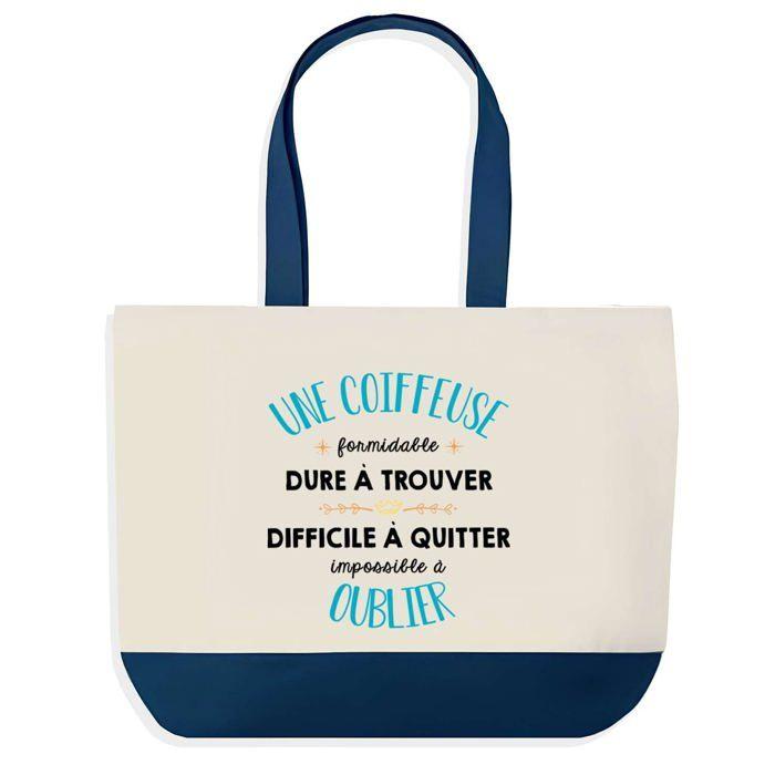Sac shopping - PLANETEE - Une Coiffeuse Formidable - fond bleu - coton 40 x 45 cm - grand format
