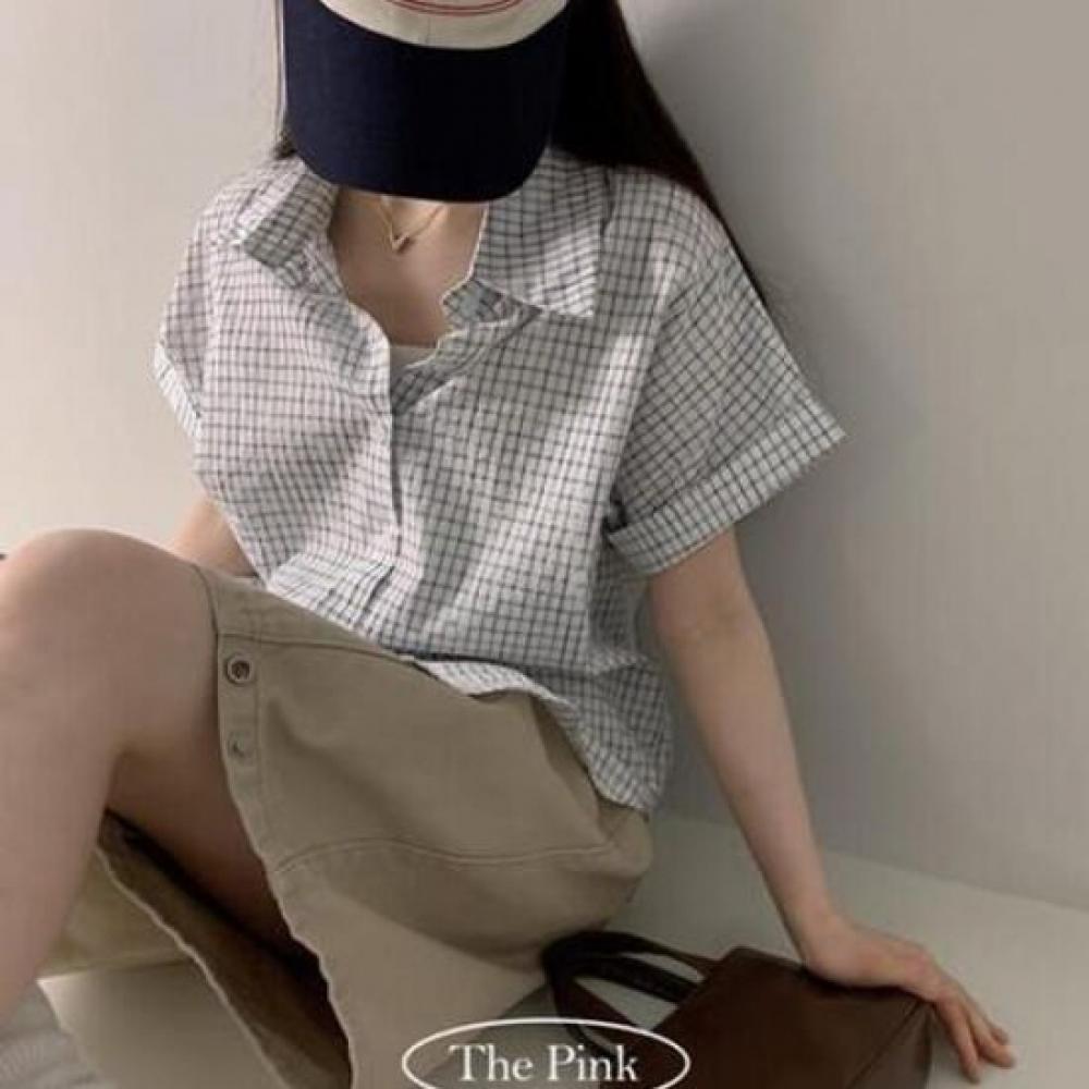 The Pink Men Overfit Check Roll Up Short Sleeve Shirt