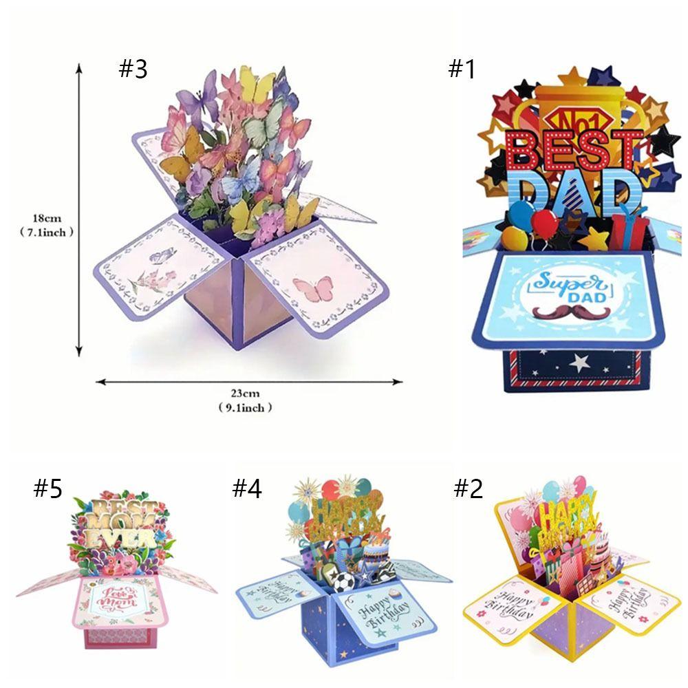 Wishing 3D Pop Up Birthday Greeting Card Colorful Flower Butterfly Mother's Day Cards Birthday