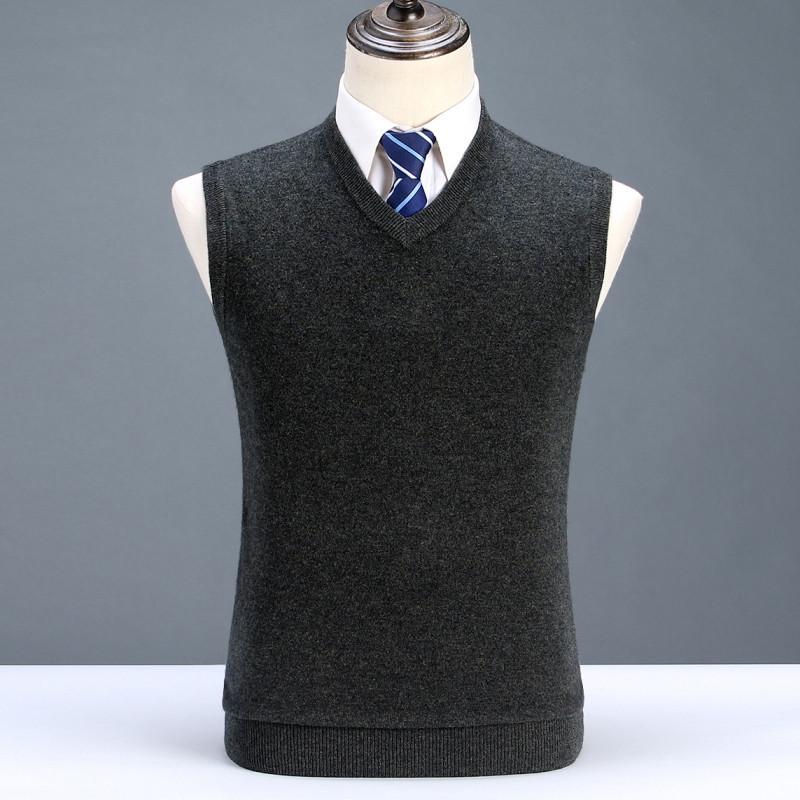 Men's Plus Size Cashmere V-Neck Sweater Vest - Thickened Middle-Aged Business Casual Style 2025