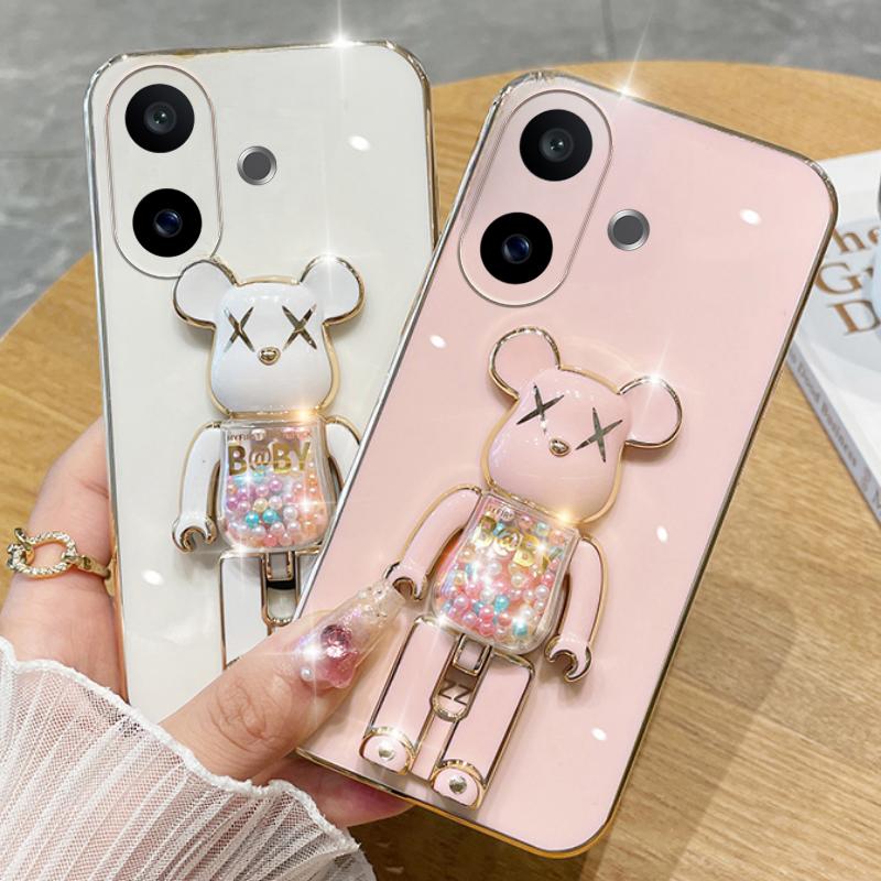 For Vivo V60 Lite Case Soft Electroplated Quicksand Hourglass Pellet KWAS Bear silicone shockproof Protector Smooth for Vivo V60 Lite Back Cover
